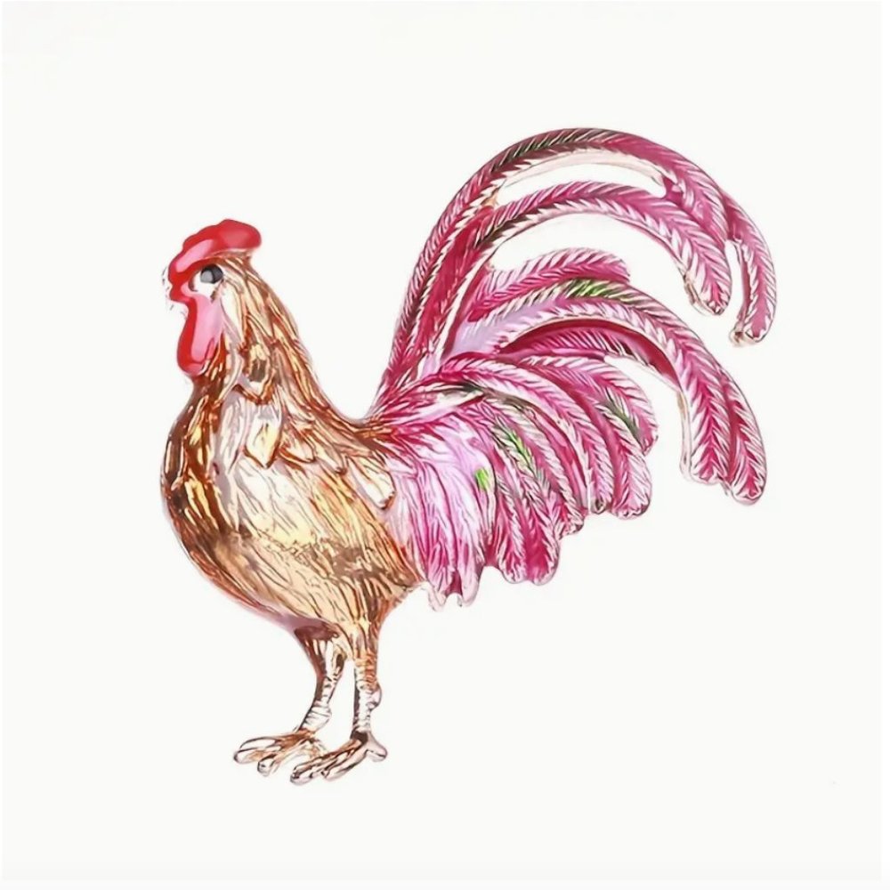 Big Tail Rooster Brooch Pin  / Necklace Pendant - Picture 5 of 6